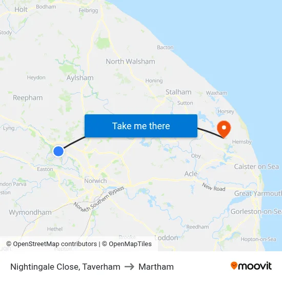 Nightingale Close, Taverham to Martham map