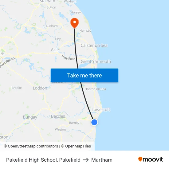 Pakefield High School, Pakefield to Martham map