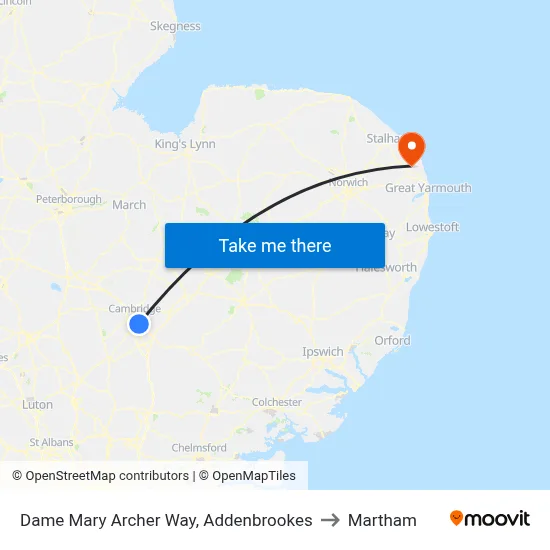 Dame Mary Archer Way, Addenbrookes to Martham map