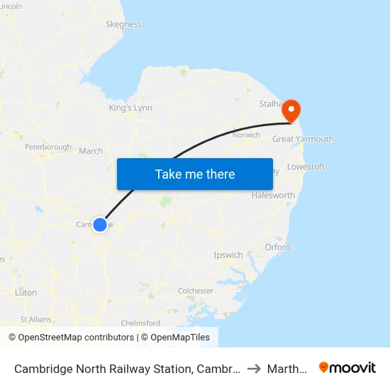 Cambridge North Railway Station, Cambridge to Martham map