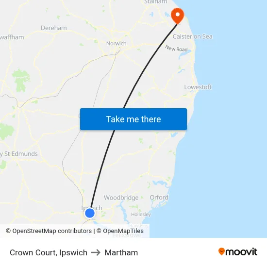 Crown Court, Ipswich to Martham map