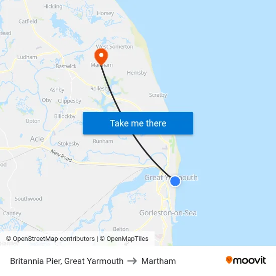 Britannia Pier, Great Yarmouth to Martham map