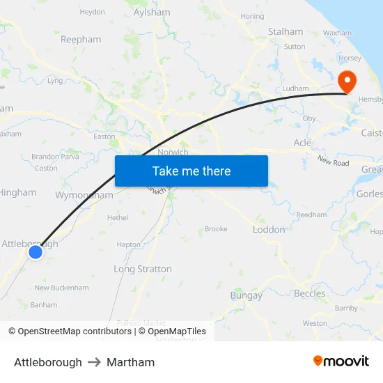 Attleborough to Martham map