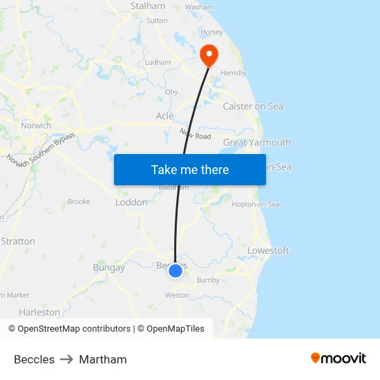 Beccles to Martham map