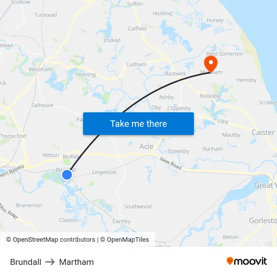 Brundall to Martham map