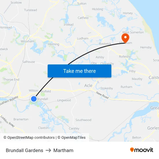 Brundall Gardens to Martham map