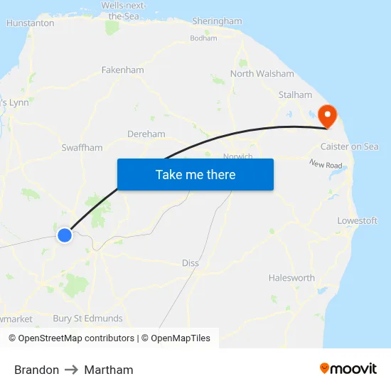 Brandon to Martham map