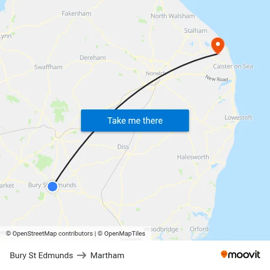 Bury St Edmunds to Martham map