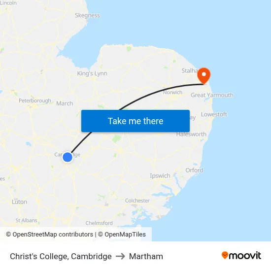 Christ's College, Cambridge to Martham map