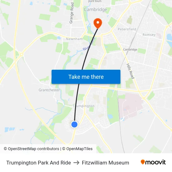 Trumpington Park And Ride to Fitzwilliam Museum map