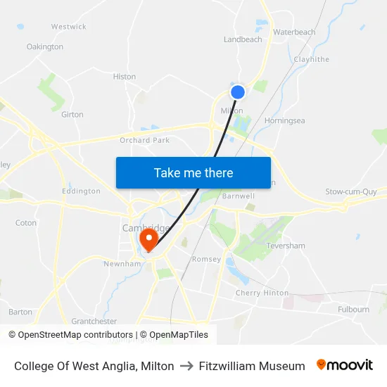 College Of West Anglia, Milton to Fitzwilliam Museum map