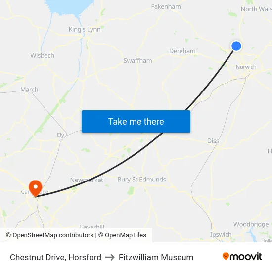 Chestnut Drive, Horsford to Fitzwilliam Museum map