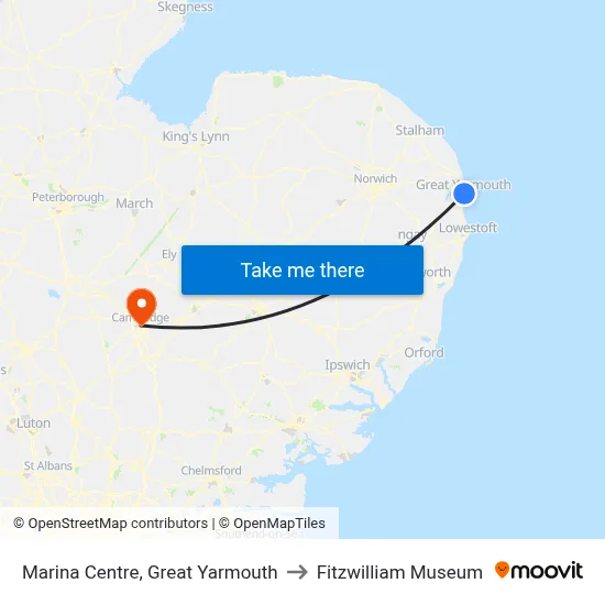 Marina Centre, Great Yarmouth to Fitzwilliam Museum map