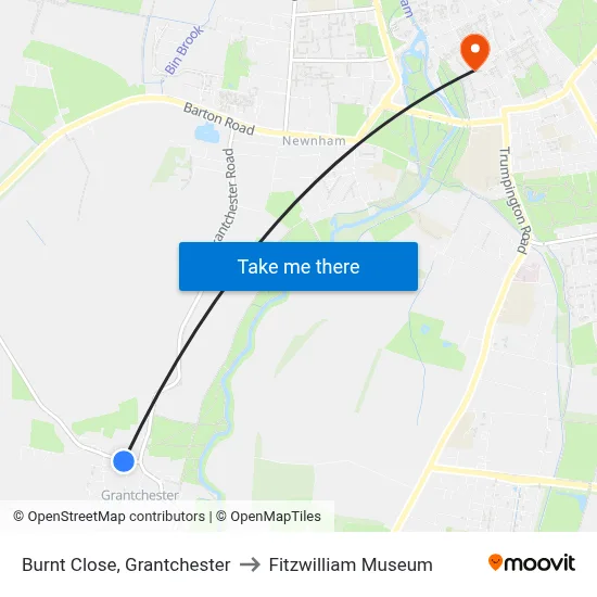 Burnt Close, Grantchester to Fitzwilliam Museum map
