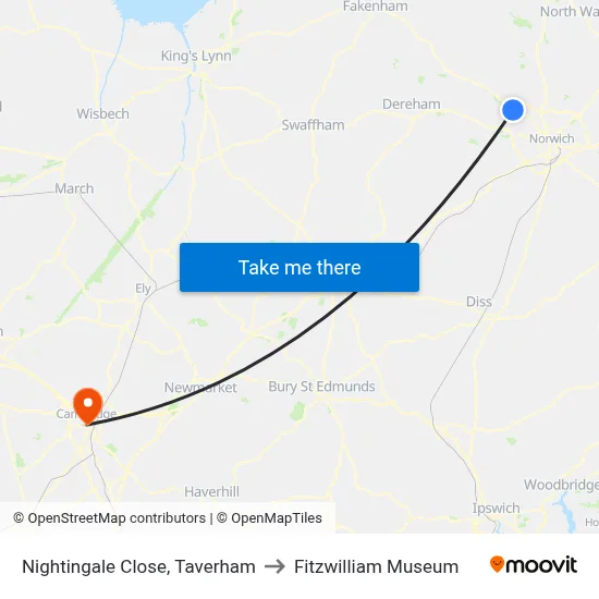 Nightingale Close, Taverham to Fitzwilliam Museum map