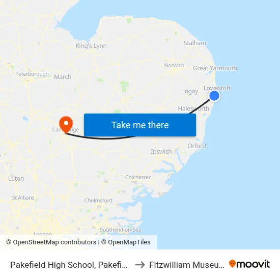 Pakefield High School, Pakefield to Fitzwilliam Museum map