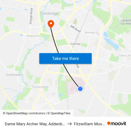 Dame Mary Archer Way, Addenbrookes to Fitzwilliam Museum map