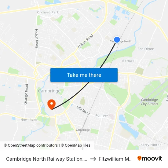 Cambridge North Railway Station, Cambridge to Fitzwilliam Museum map