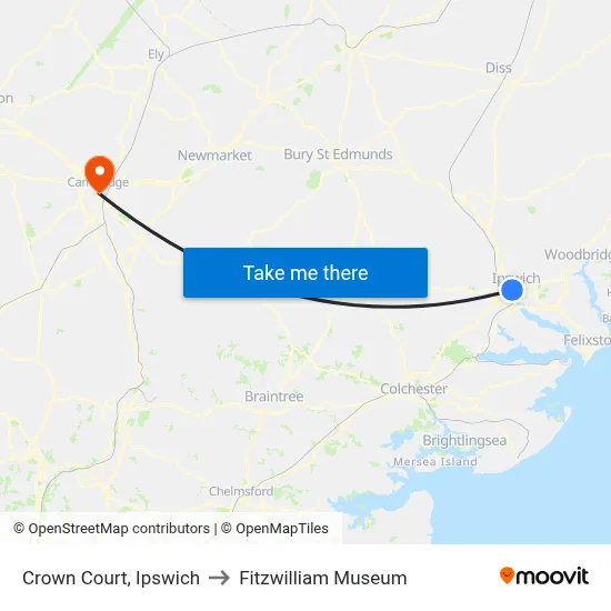 Crown Court, Ipswich to Fitzwilliam Museum map