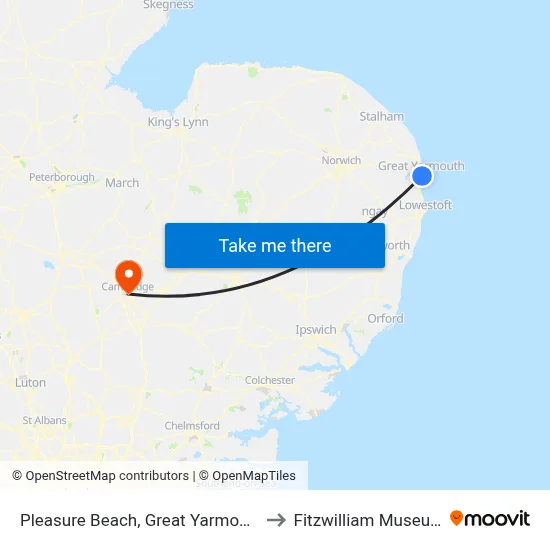 Pleasure Beach, Great Yarmouth to Fitzwilliam Museum map