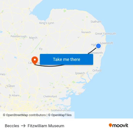 Beccles to Fitzwilliam Museum map
