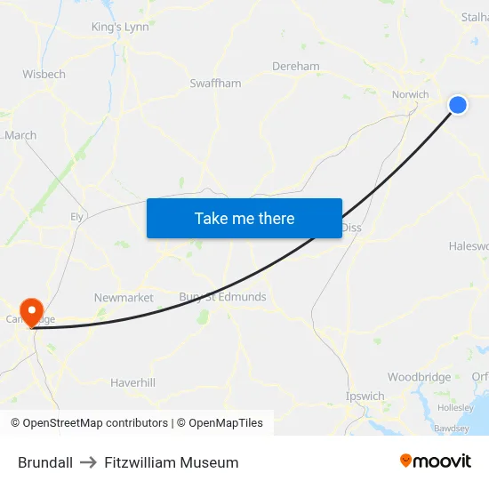 Brundall to Fitzwilliam Museum map