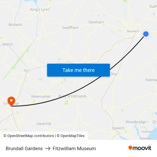 Brundall Gardens to Fitzwilliam Museum map
