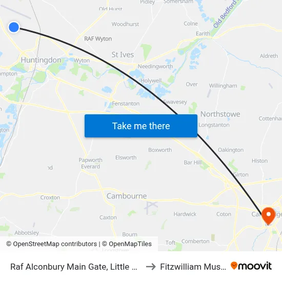 Raf Alconbury Main Gate, Little Stukeley to Fitzwilliam Museum map