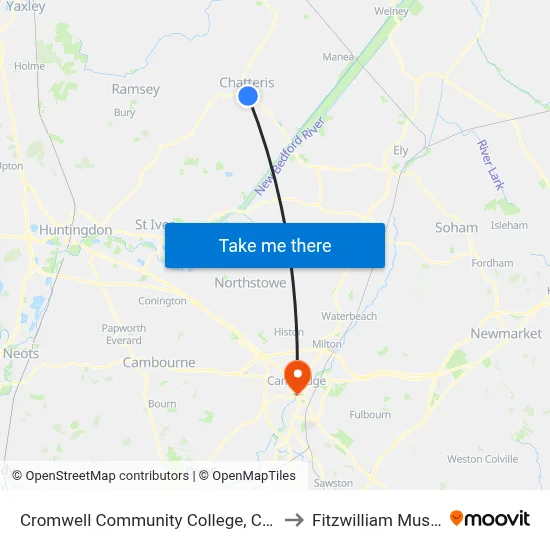 Cromwell Community College, Chatteris to Fitzwilliam Museum map