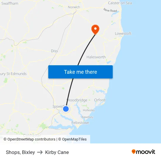 Shops, Bixley to Kirby Cane map