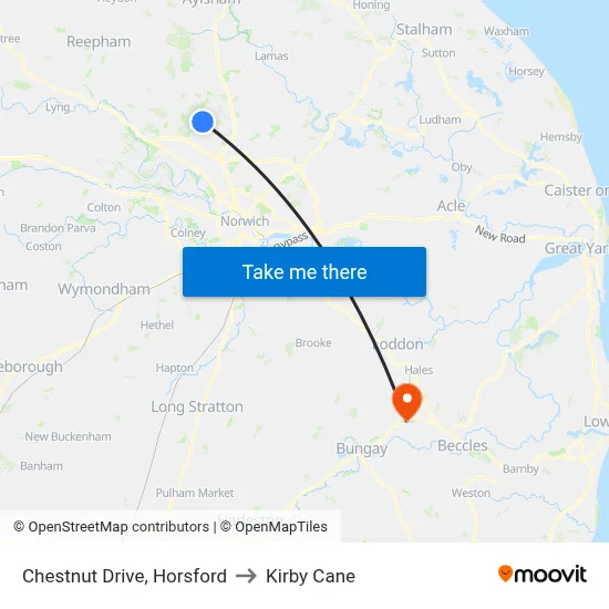 Chestnut Drive, Horsford to Kirby Cane map
