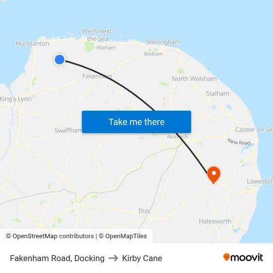 Fakenham Road, Docking to Kirby Cane map