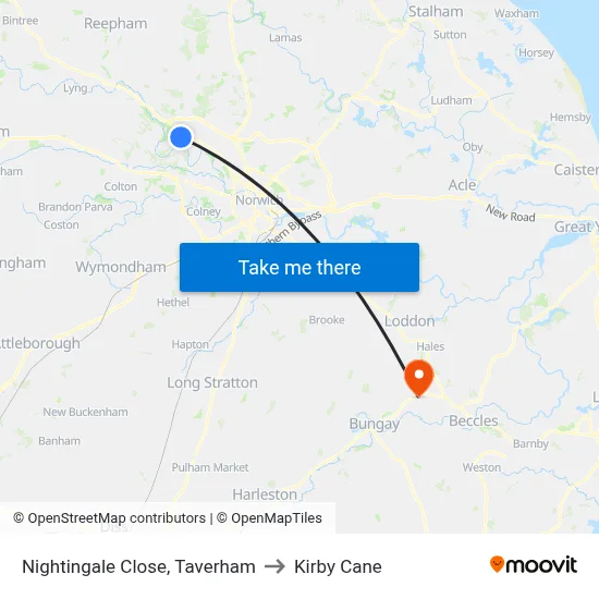 Nightingale Close, Taverham to Kirby Cane map