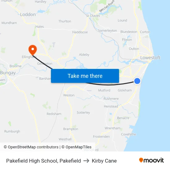 Pakefield High School, Pakefield to Kirby Cane map