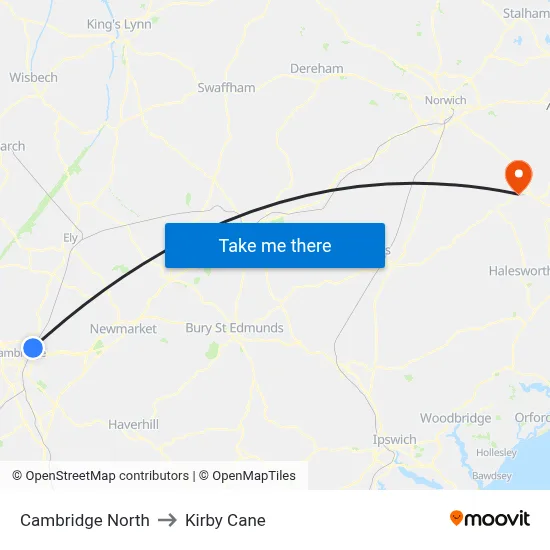 Cambridge North to Kirby Cane map