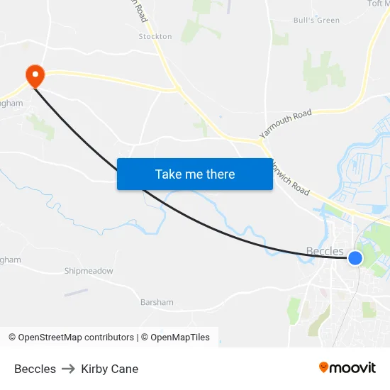 Beccles to Kirby Cane map