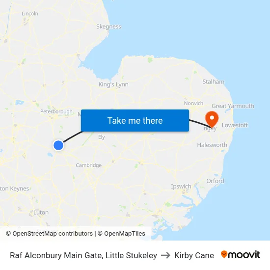 Raf Alconbury Main Gate, Little Stukeley to Kirby Cane map