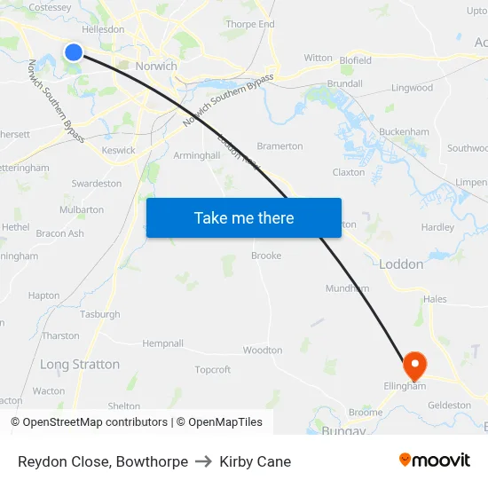 Reydon Close, Bowthorpe to Kirby Cane map