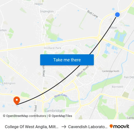 College Of West Anglia, Milton to Cavendish Laboratory map