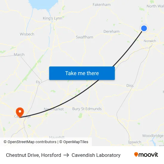 Chestnut Drive, Horsford to Cavendish Laboratory map