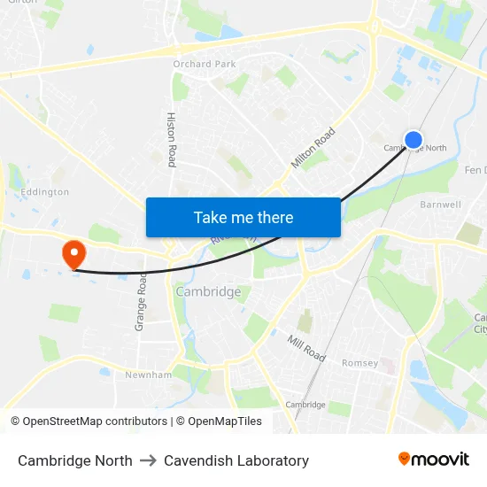 Cambridge North to Cavendish Laboratory map