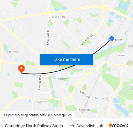 Cambridge North Railway Station, Cambridge to Cavendish Laboratory map