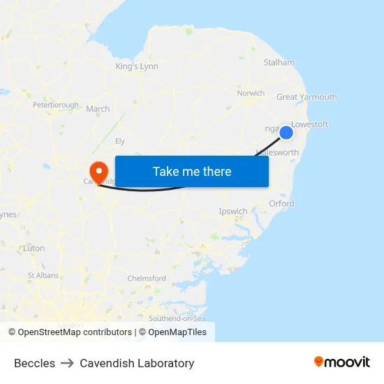 Beccles to Cavendish Laboratory map