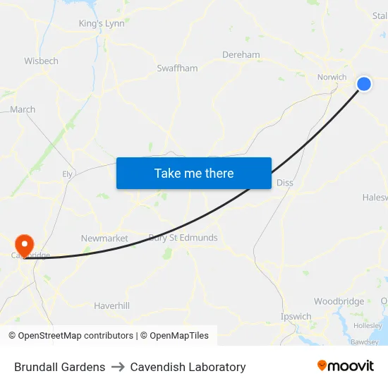 Brundall Gardens to Cavendish Laboratory map