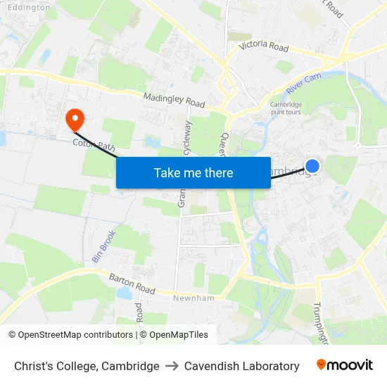 Christ's College, Cambridge to Cavendish Laboratory map