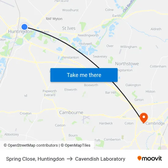 Spring Close, Huntingdon to Cavendish Laboratory map