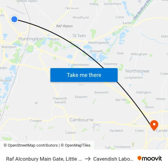 Raf Alconbury Main Gate, Little Stukeley to Cavendish Laboratory map