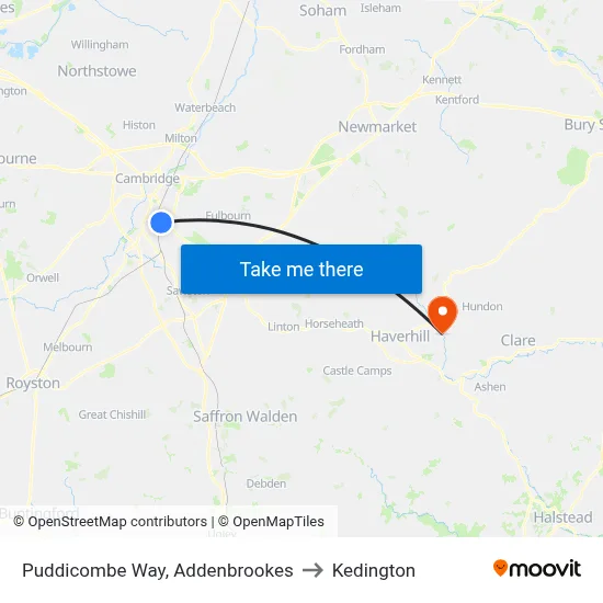 Puddicombe Way, Addenbrookes to Kedington map