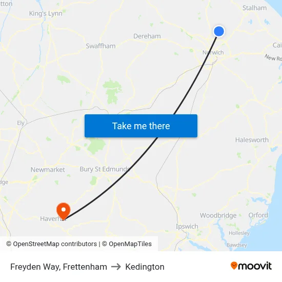 Freyden Way, Frettenham to Kedington map
