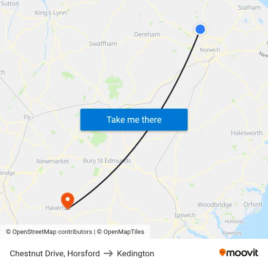 Chestnut Drive, Horsford to Kedington map